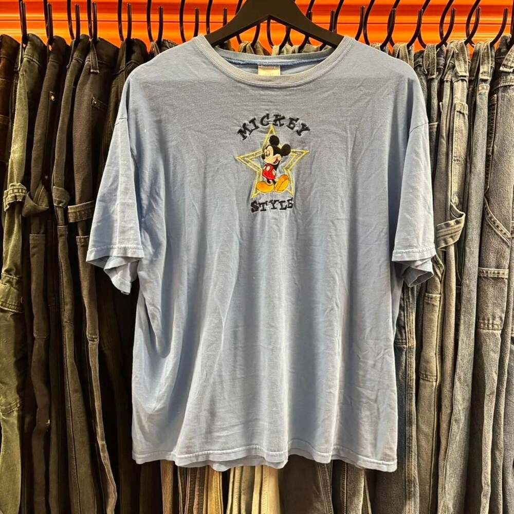 Vintage 90s Disney Mickey Mouse Embroidered Star Shirt Light Blue Size XL